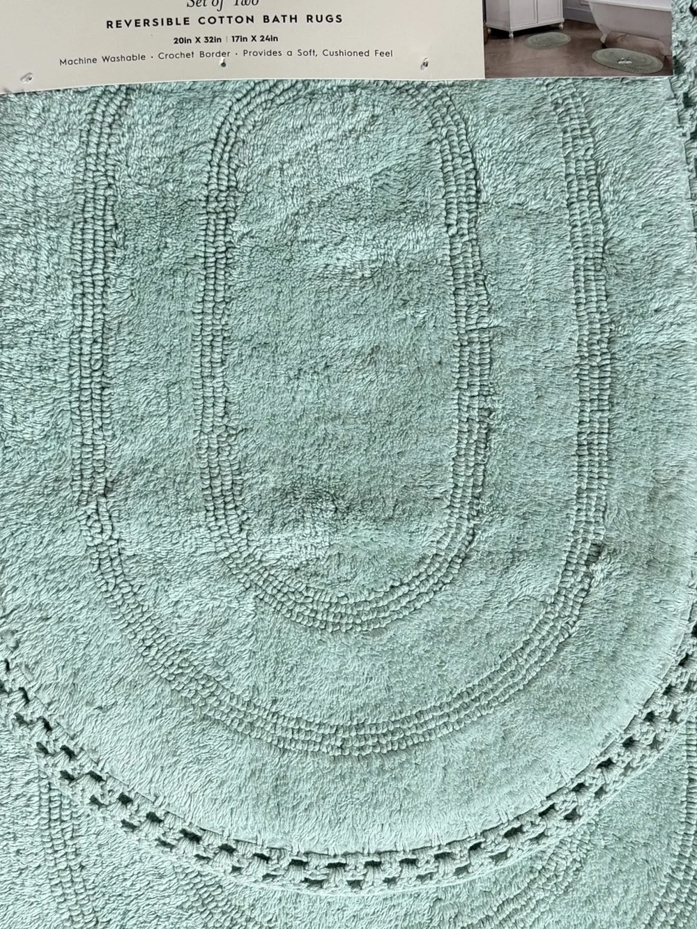 Laura Ashley Silt Green Reversible Cotton Bath Rug Set 2 Pc Crochet Cushion Feel